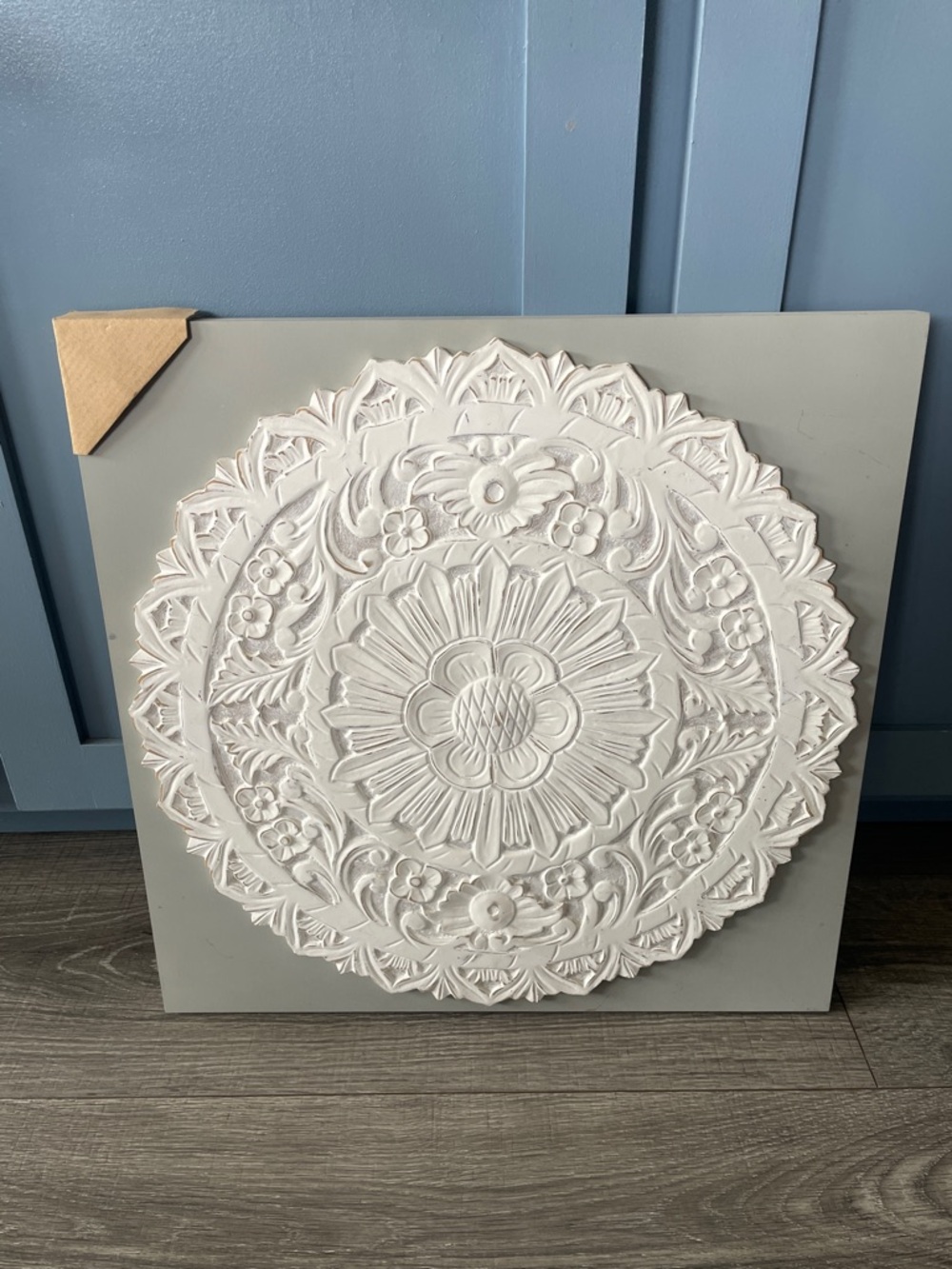 Studio Decor White Floral Medallion Wall Art on Gray Panel